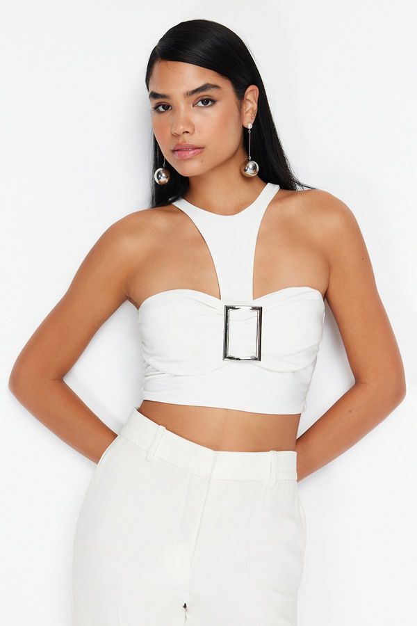 Trendyol Trendyol Bridal White Crop Knitted Accessory Bustier