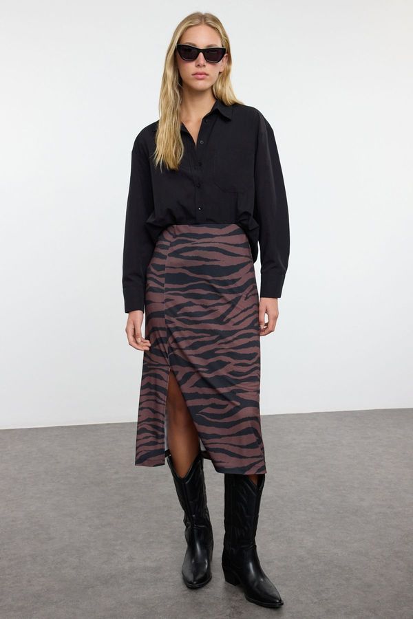 Trendyol Trendyol Brown Animal Printed Pencil Stretch Skirt