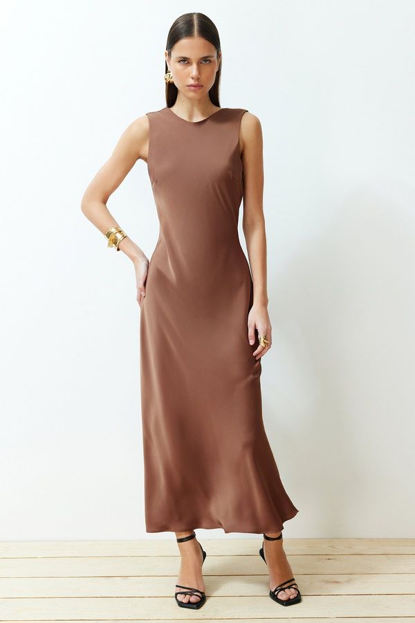 Trendyol Trendyol Brown Back Detailed Satin Maxi Woven Dress