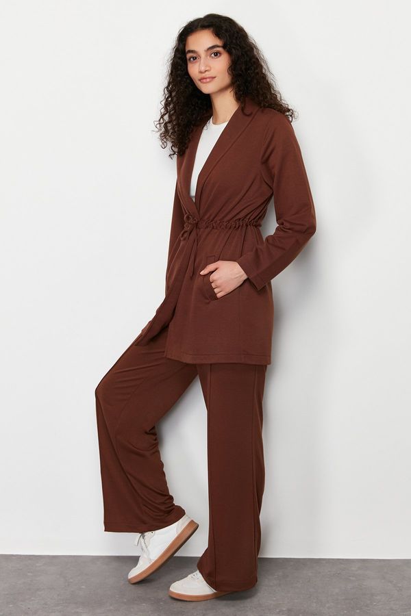 Trendyol Trendyol Brown Belted Pocket Detailed Knitted Top and Bottom Set