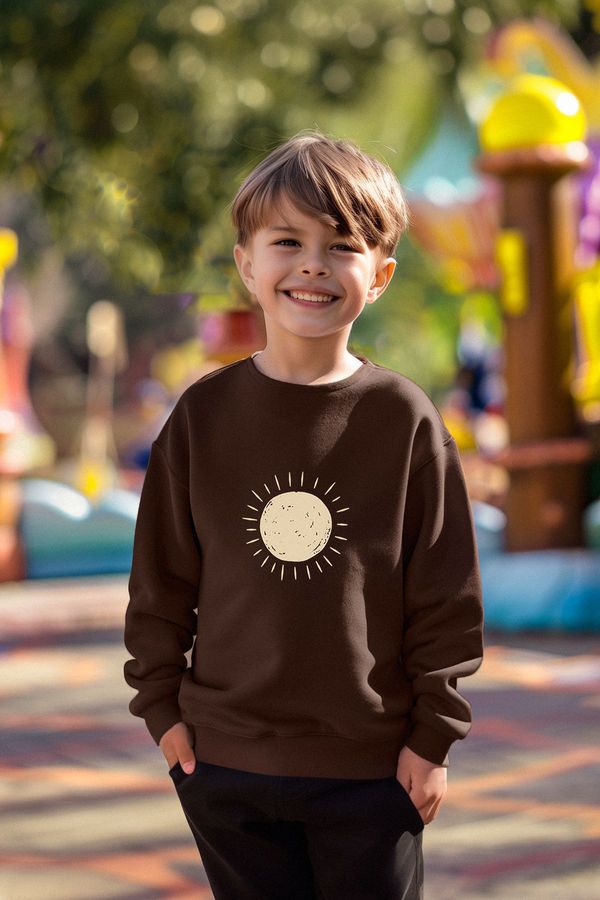 Trendyol Trendyol Brown Boy's Galactic Patterned Knitted Sweatshirt