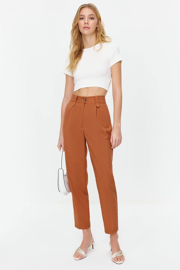 Trendyol Trendyol Brown Carrot High Waist Polyviscon Woven Trousers