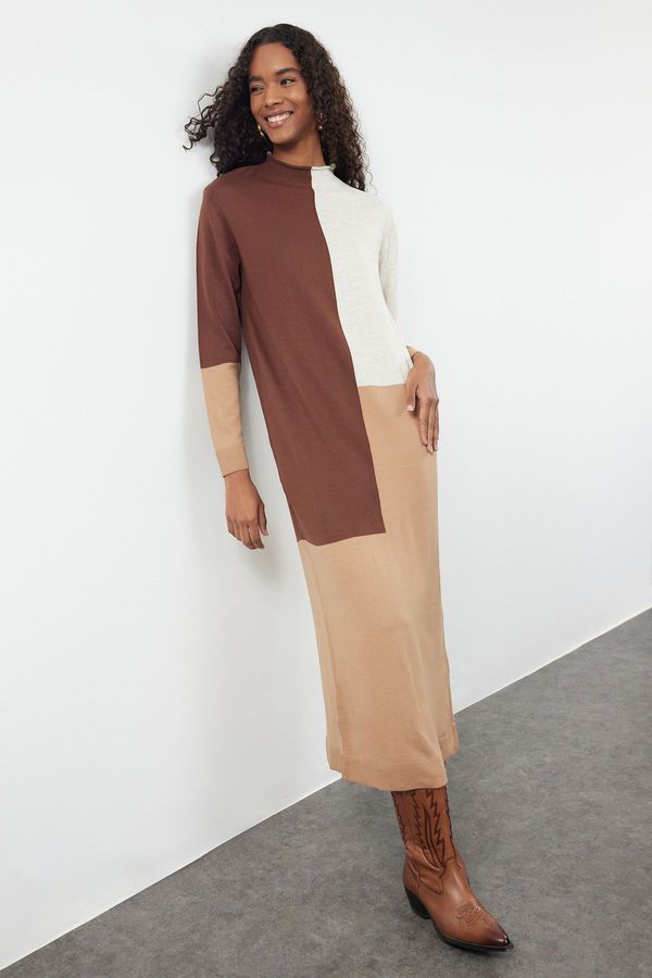 Trendyol Trendyol Brown Color Block Knitwear Dress