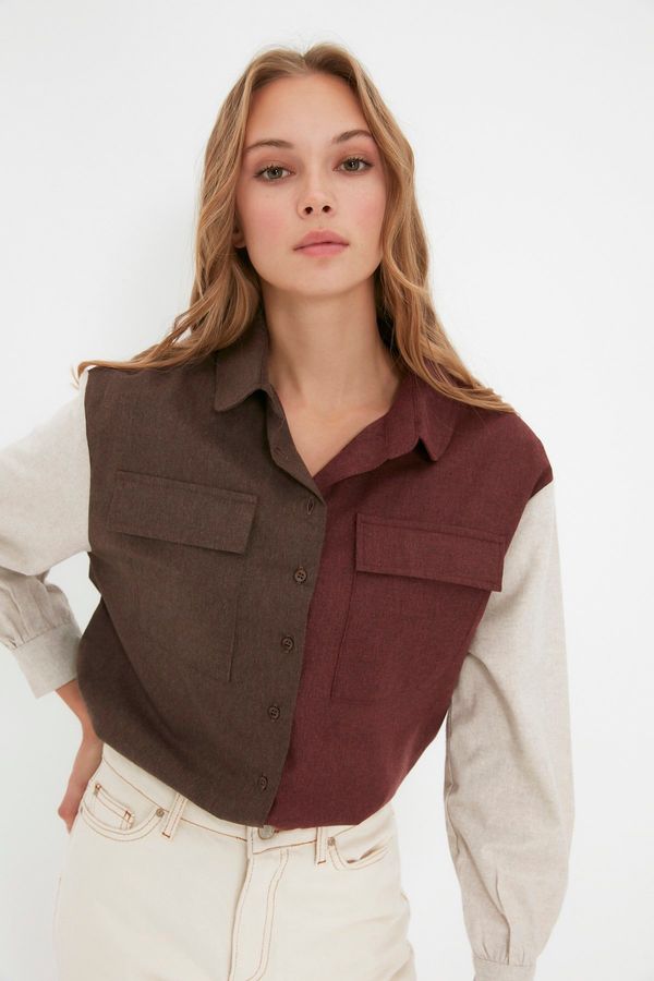 Trendyol Trendyol Brown Color Block Woven Shirt with Buttons