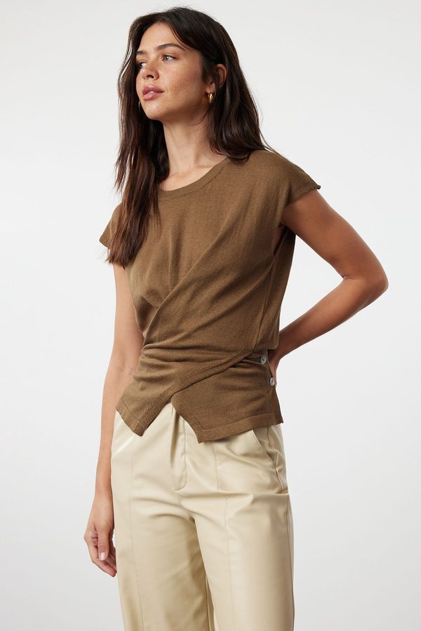 Trendyol Trendyol Brown Cotton T-Shirt Look Knitwear Thin Blouse