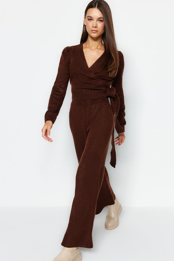 Trendyol Trendyol Brown Crop Knitwear Two Piece Set