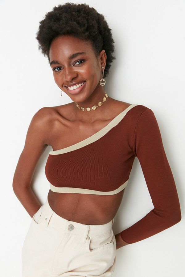 Trendyol Trendyol Brown Crop One-Shoulder Knitwear Blouse