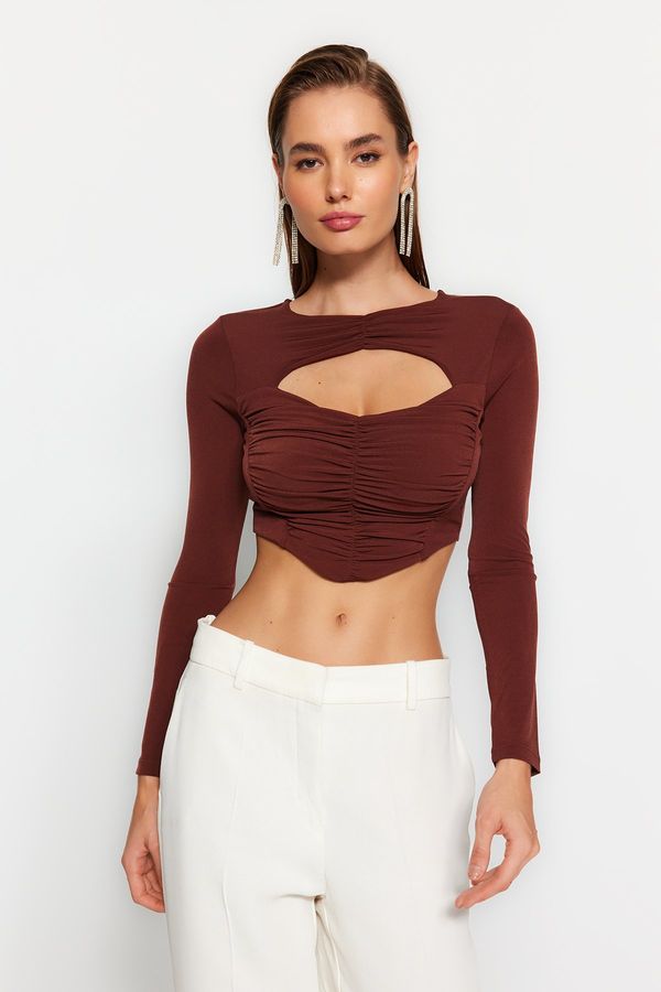 Trendyol Trendyol Brown Draped Window/Cut Out Detail Knitted Blouse