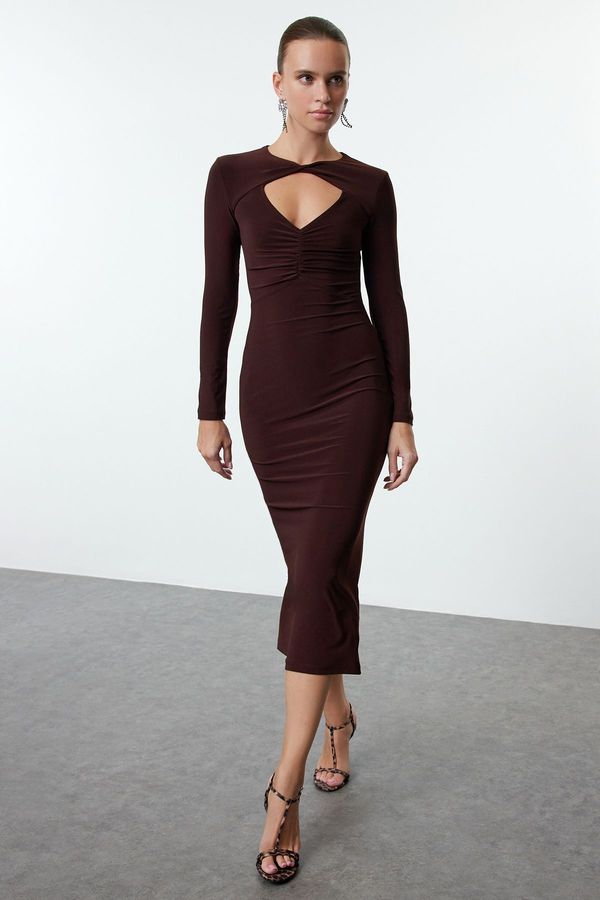 Trendyol Trendyol Brown Fitted Knitted Chic Dress