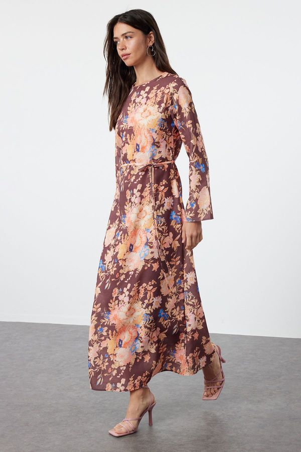 Trendyol Trendyol Brown Floral Linen Look Woven Dress