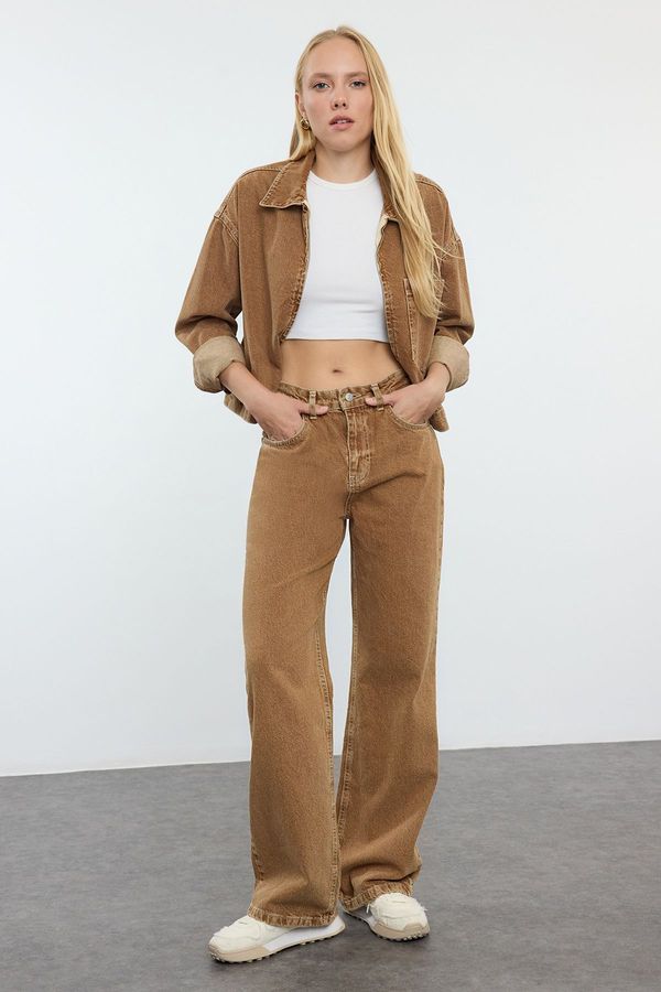 Trendyol Trendyol Brown High Waist Wide Leg Jeans