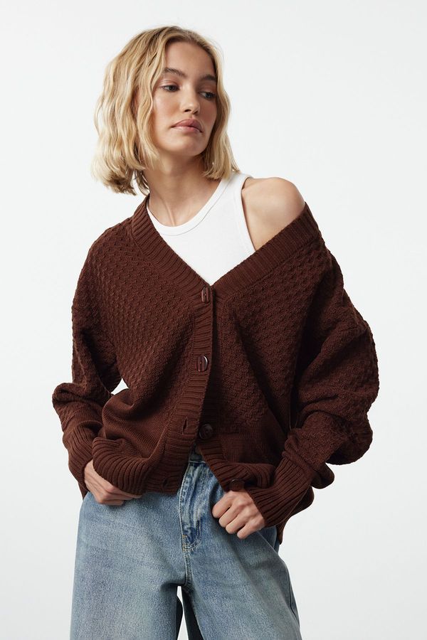 Trendyol Trendyol Brown Knit Detailed Wide Pattern Knitwear Cardigan