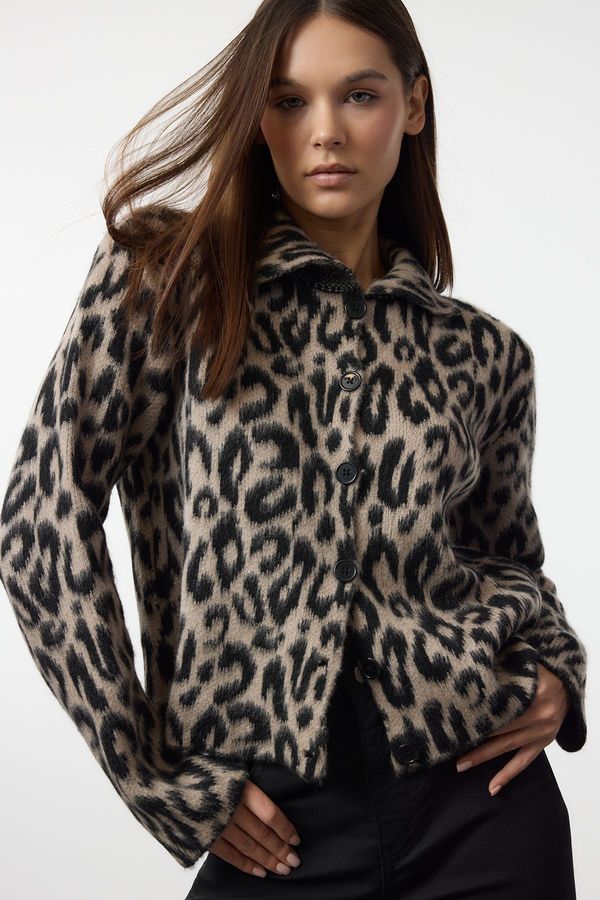 Trendyol Trendyol Brown Leopard Patterned Knitted Cardigan