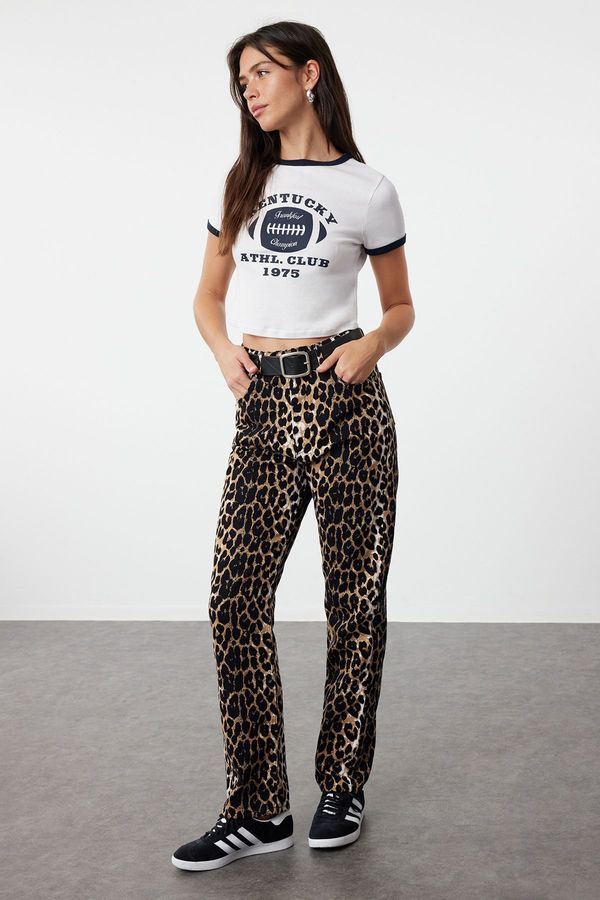 Trendyol Trendyol Brown Leopard Patterned Straight Cut Woven Trousers