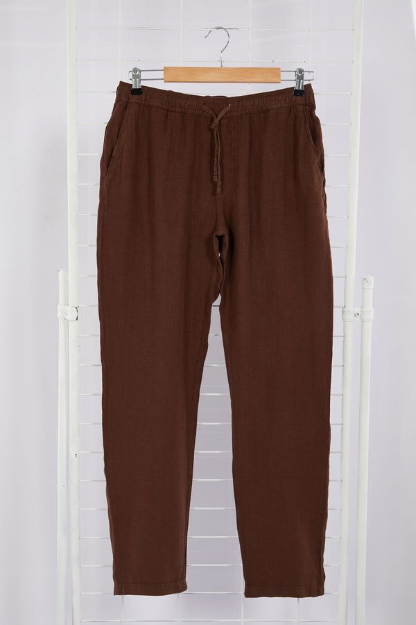 Trendyol Trendyol Brown Limited Edition 100% Linen Straight Fit Waist Lace Trousers