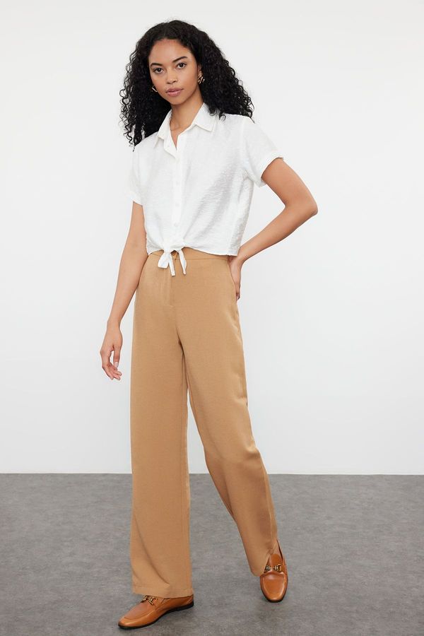 Trendyol Trendyol Brown Linen Look Straight Cut Woven Trousers