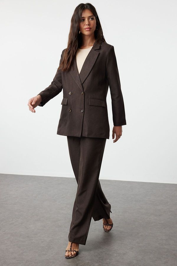 Trendyol Trendyol Brown Linen Look Woven Jacket Trousers Bottom-Top Set