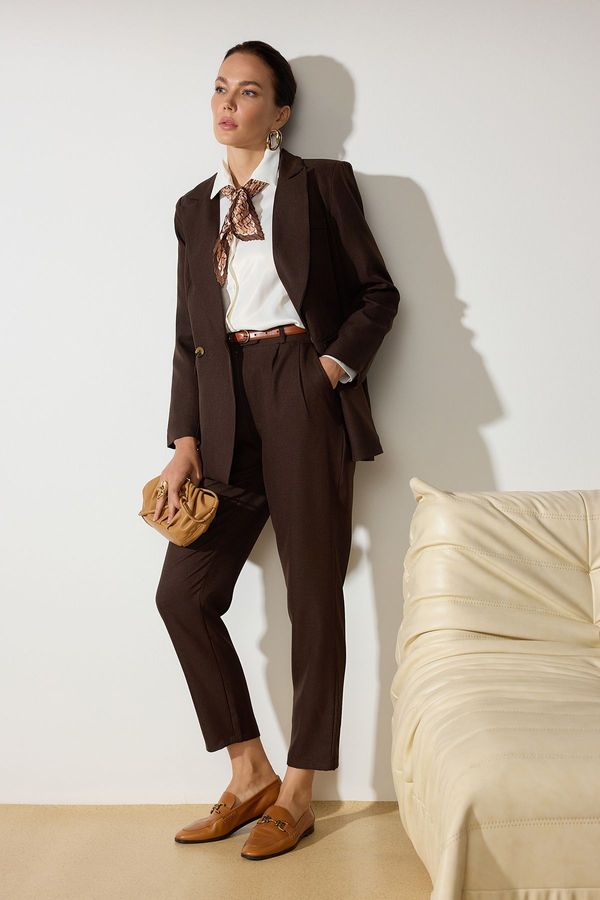 Trendyol Trendyol Brown Linen Look Woven Jacket Trousers Bottom-Top Set