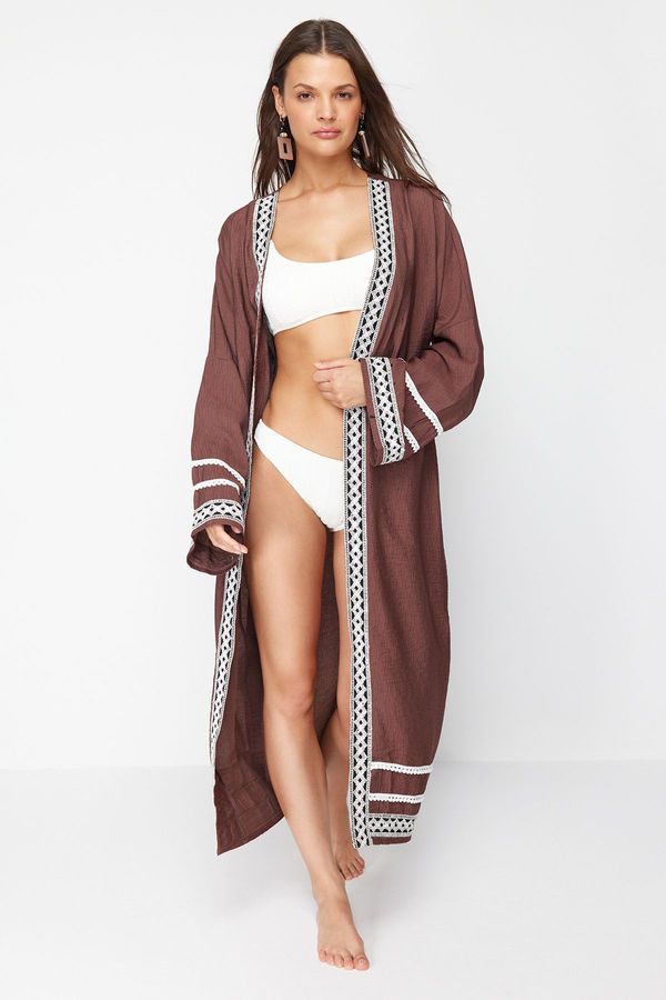 Trendyol Trendyol Brown Maxi Woven Ribbon Accessory Kimono&amp;Kaftan