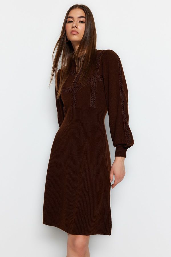 Trendyol Trendyol Brown Mini Sweater with Lace Dress