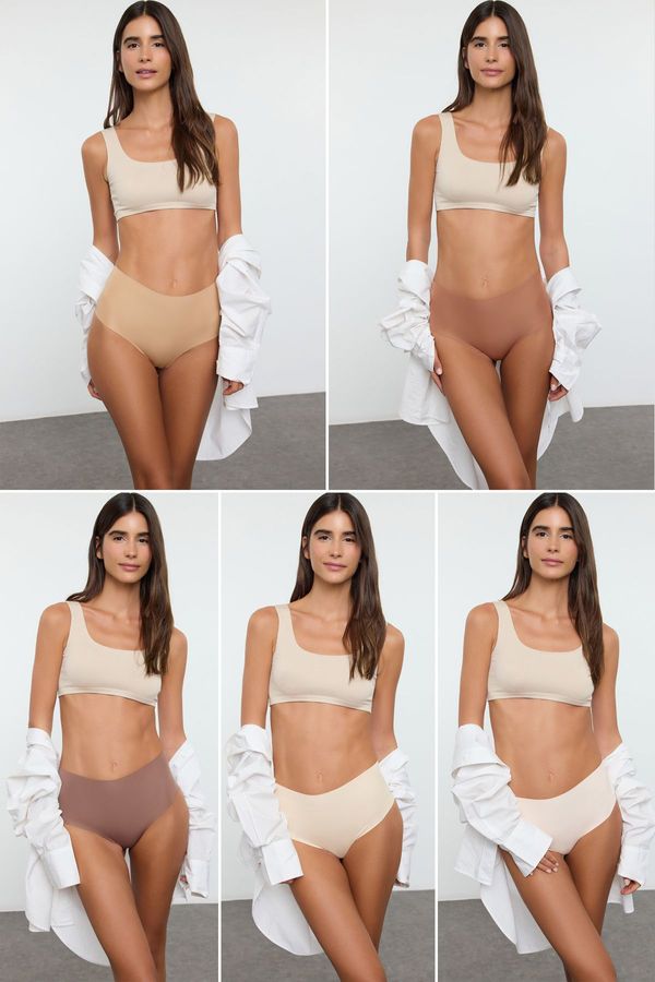 Trendyol Trendyol Brown-Multicolored 6-Pack Micro Plain Slip Panties