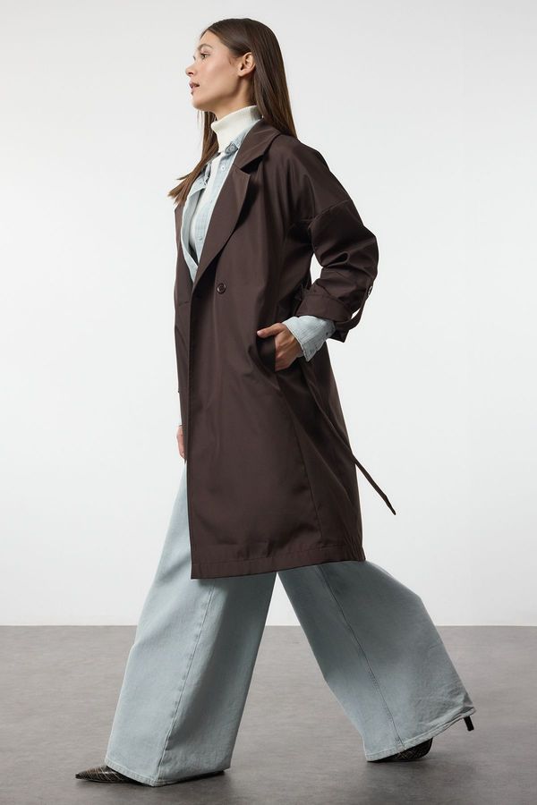 Trendyol Trendyol Brown Oversize Belted Water Repellent Long Trench Coat