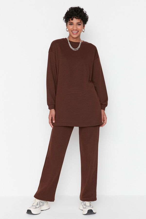 Trendyol Trendyol Brown Oversize Crew Neck Basic Knitted Tracksuit