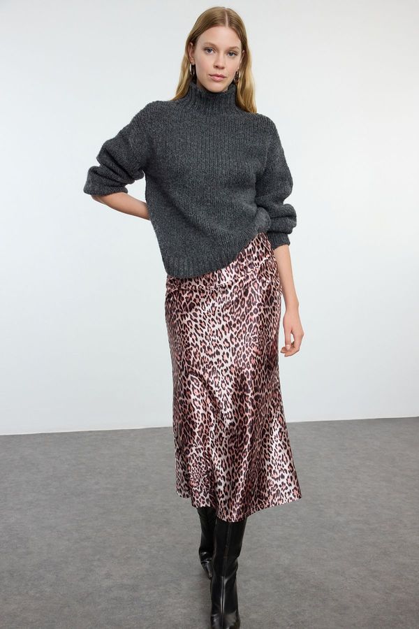 Trendyol Trendyol Brown Patterned Satin Maxi Knit Skirt