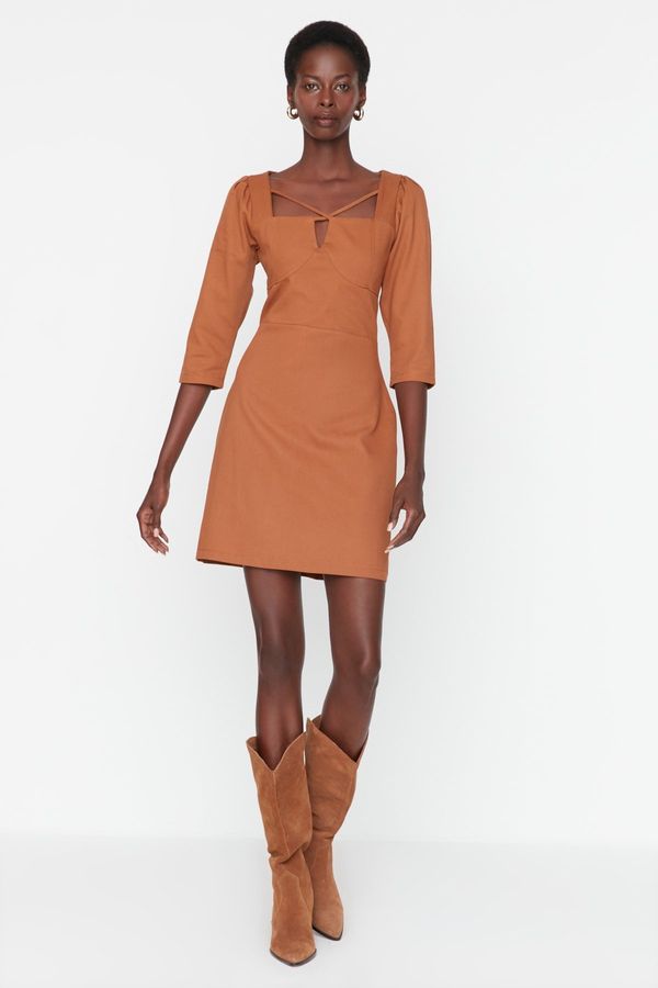 Trendyol Trendyol Brown Piping Detailed Woven Dress