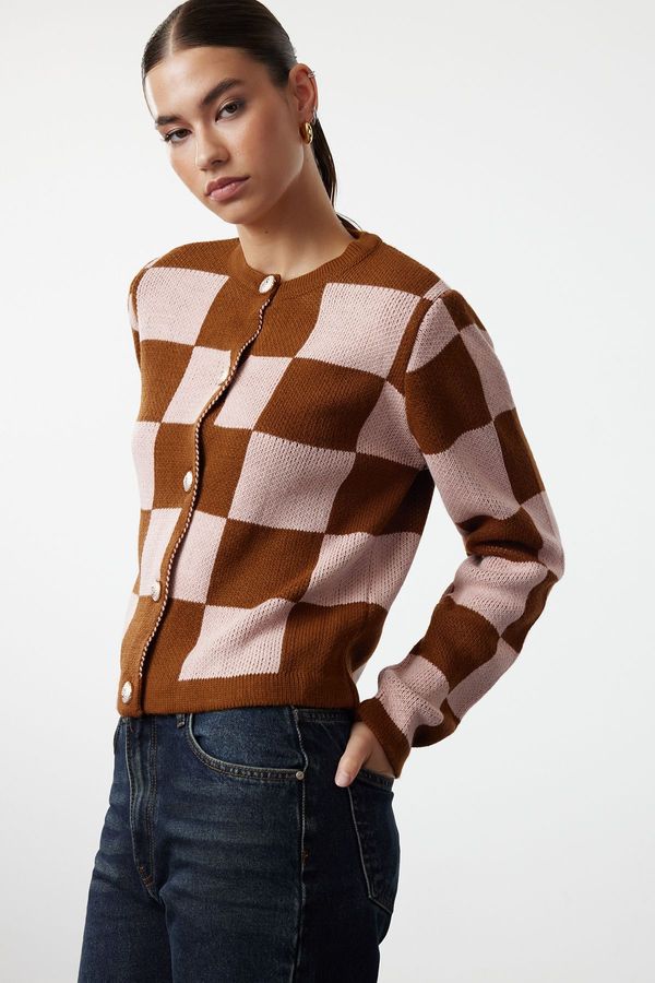 Trendyol Trendyol Brown Plaid / Checkered Knitwear Cardigan