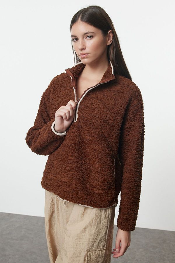 Trendyol Trendyol Brown Plush Knitted Sports Sweatshirt