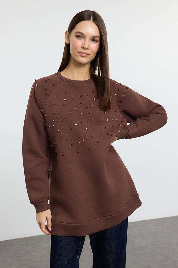 Trendyol Trendyol Brown Raised Stone Accessory Sweatshirt