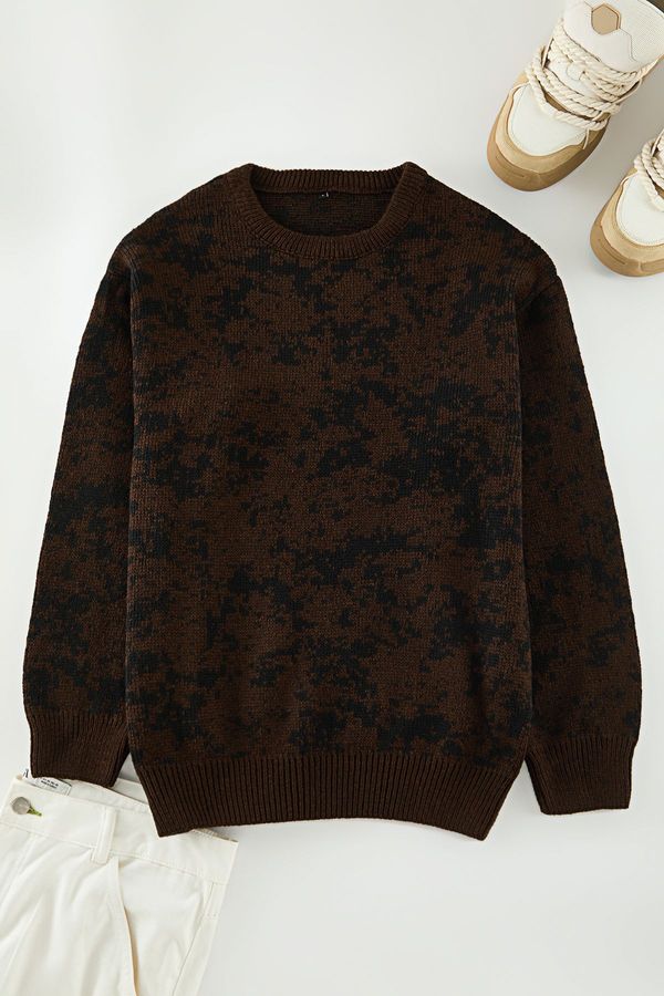 Trendyol Trendyol Brown Regular Crew Neck Polka Dot Knitwear Sweater