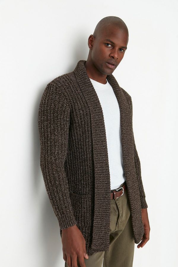 Trendyol Trendyol Brown Regular Fit Shawl Collar Long Knitwear Cardigan