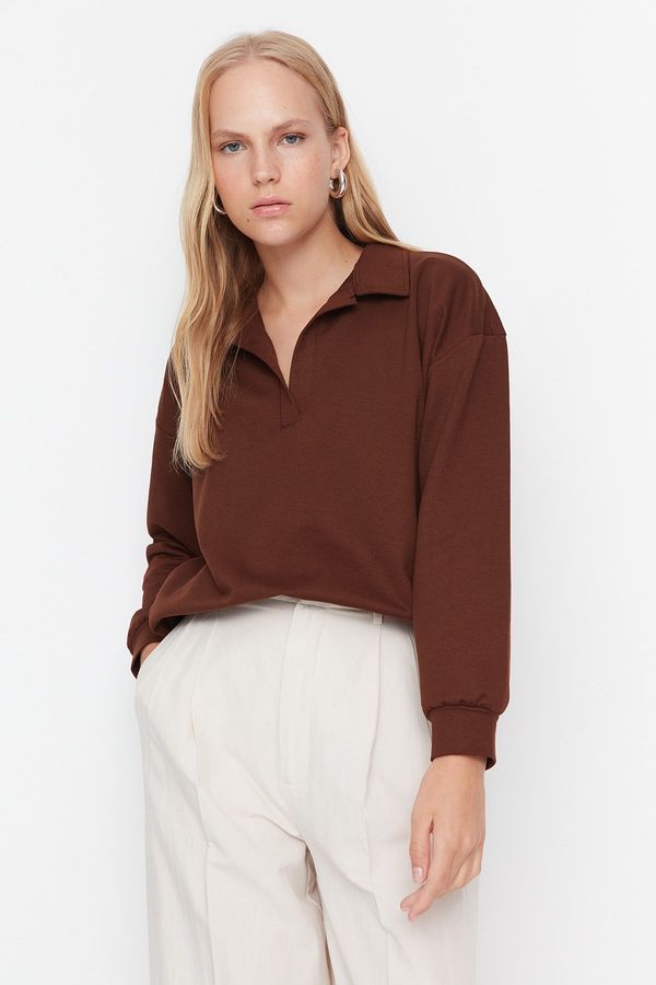 Trendyol Trendyol Brown Regular/Normal Fit Basic Polo Neck Regular Thin Knitted Sweatshirt