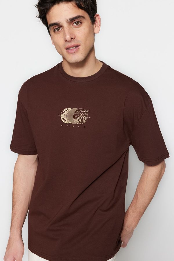 Trendyol Trendyol Brown Relaxed/Casual Cut Printed 100% Cotton T-Shirt