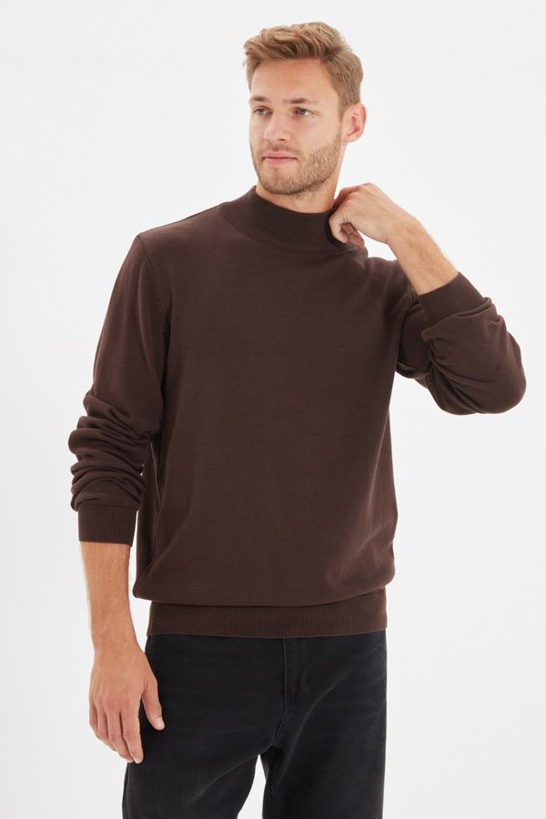 Trendyol Trendyol Brown Slim Fit Cotton Half Turtleneck 100% Cotton Basic Sweater