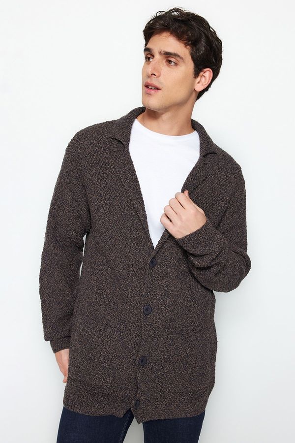 Trendyol Trendyol Brown Slim Fit Jacket Collar Textured Pocket Knitwear Cardigan