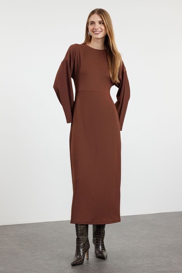 Trendyol Trendyol Brown Spanish Sleeve Wrap/Textured Knitted Dress