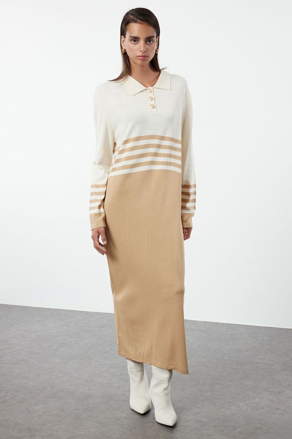 Trendyol Trendyol Brown Stone Color Block Knit Dress