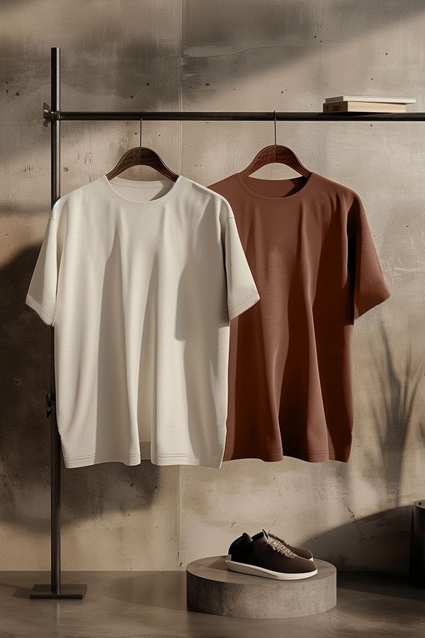 Trendyol Trendyol Brown-Stone Oversize 2-Pack Basic 100% Cotton T-Shirt