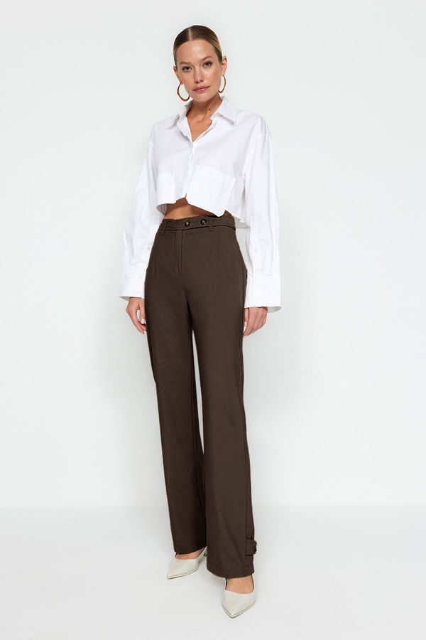 Trendyol Trendyol Brown Straight/Straight Cut Woven Belt Detailed Fabric Trousers