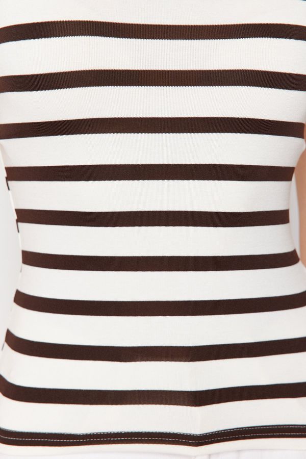 Trendyol Trendyol Brown Striped Viscose/Soft Fabric Fitted Knitted Blouse