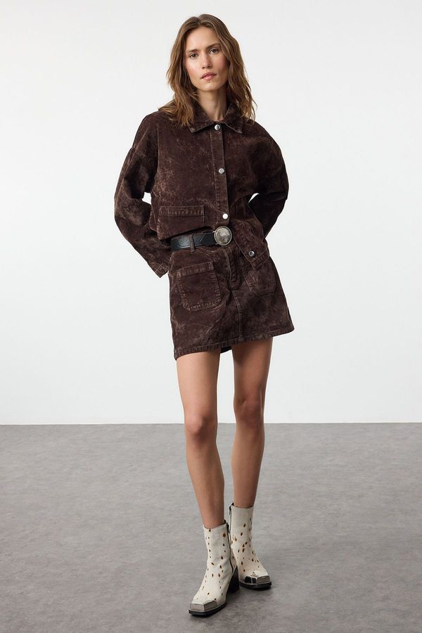 Trendyol Trendyol Brown Suede Look Mini Denim Skirt