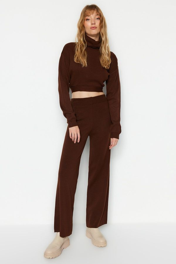 Trendyol Trendyol Brown Tie Detailed Sweater Trousers Knitwear Two Piece Set