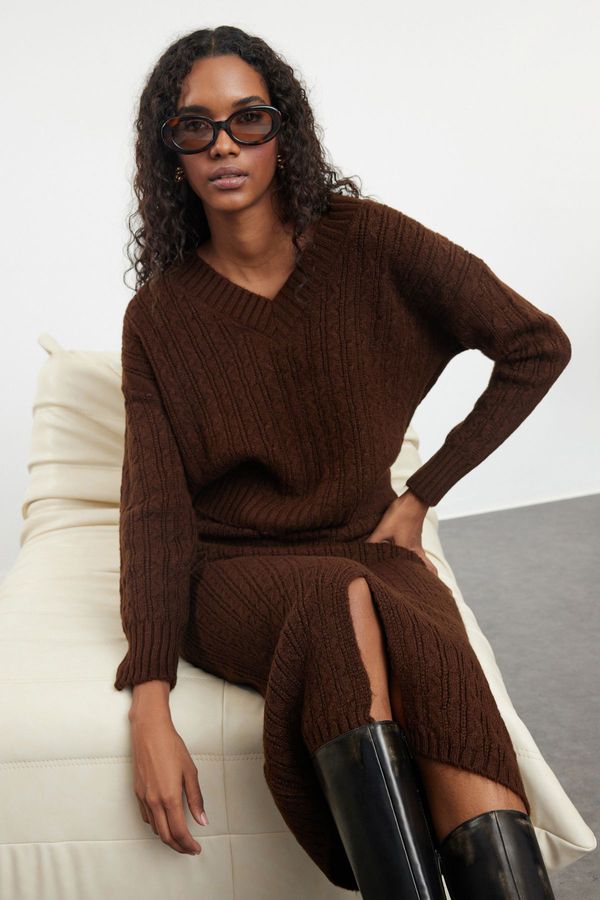 Trendyol Trendyol Brown Wool Knitted Knitwear Top-Top Set