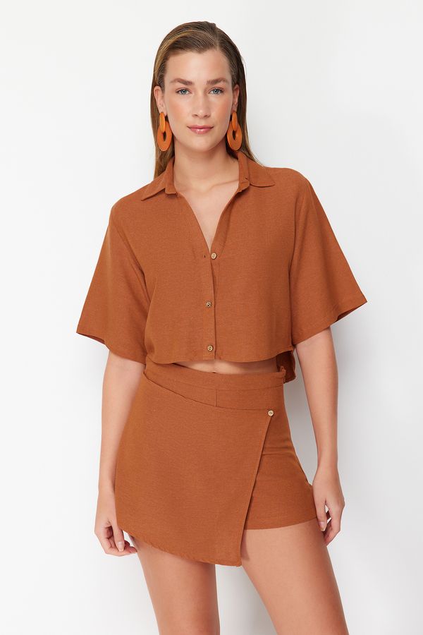 Trendyol Trendyol Brown Woven Linen Blend Shirt Shorts Set