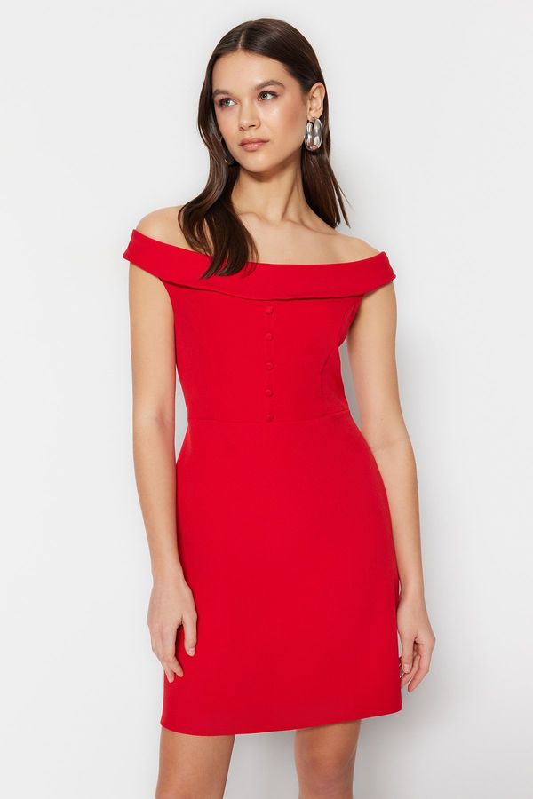 Trendyol Trendyol Burgundija mini čoln vrat tkana tkana obleka