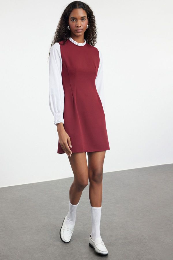 Trendyol Trendyol Burgundy A-Line Shirt Detailed Mini Woven Dress