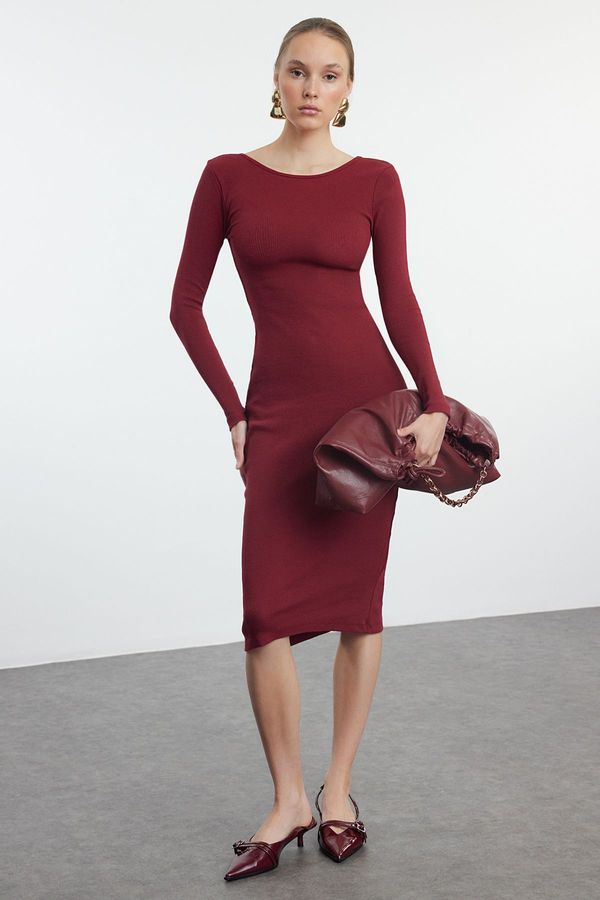 Trendyol Trendyol Burgundy Backless Fitted Flexible Midi Knitted Dress